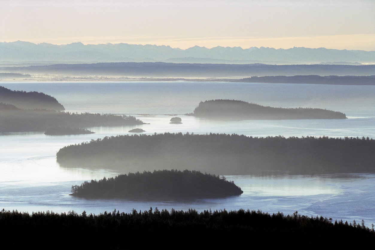 San Juan Islands aerial view with Mount Baker